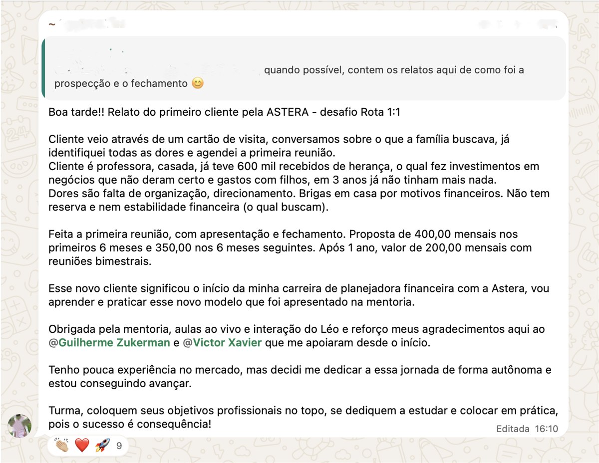 Relato do primeiro cliente fechado pela Astera: uma professora