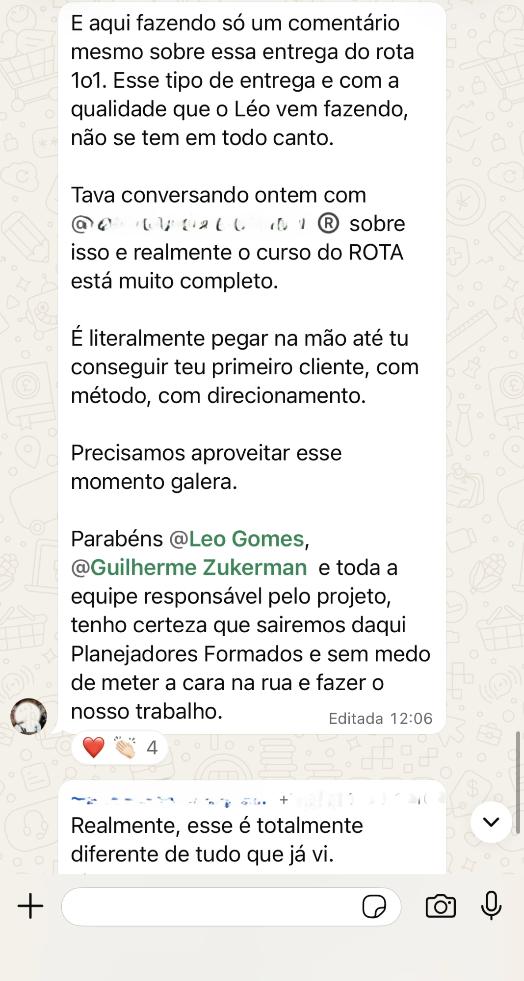 Comentário sobre a entrega e a qualidade do Rota 1:1